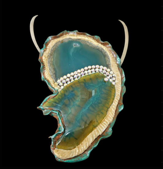 Green Agate Avant Garde Pendant - Rhinestone Details
