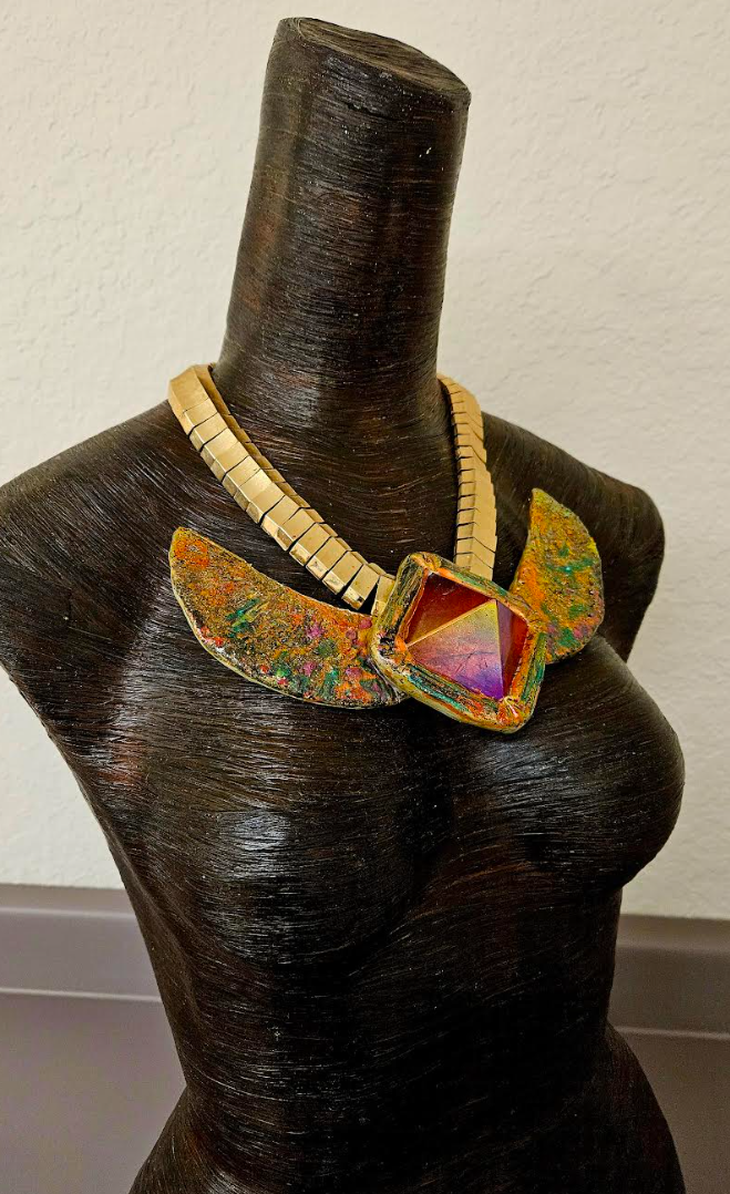 Egyptian Revival Red Aura Quartz Pyramid Necklace - Queen Cleopatra