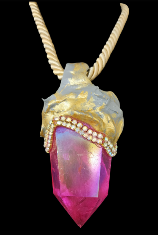 Red Aura Quartz Hand Sculpted Pendant - High End Art Piece