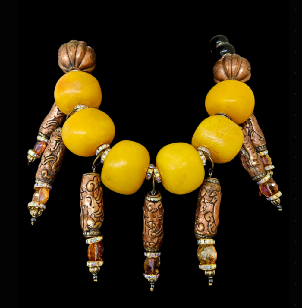 Copal Amber Ethnic Choker & Tibetan Dangles - Iris Apfel