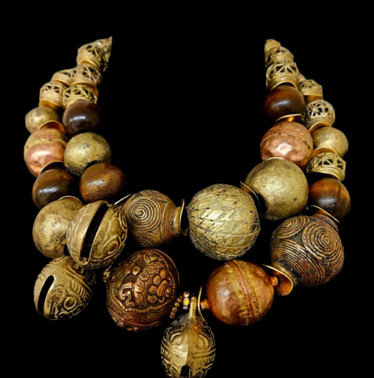 Brass Copper & Wood Oversized Beaded Ethnic Necklace