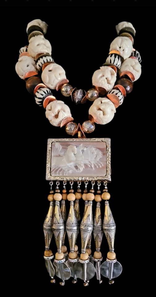 Earthy Incolay Stallion Beaded Chest Piece - Couture