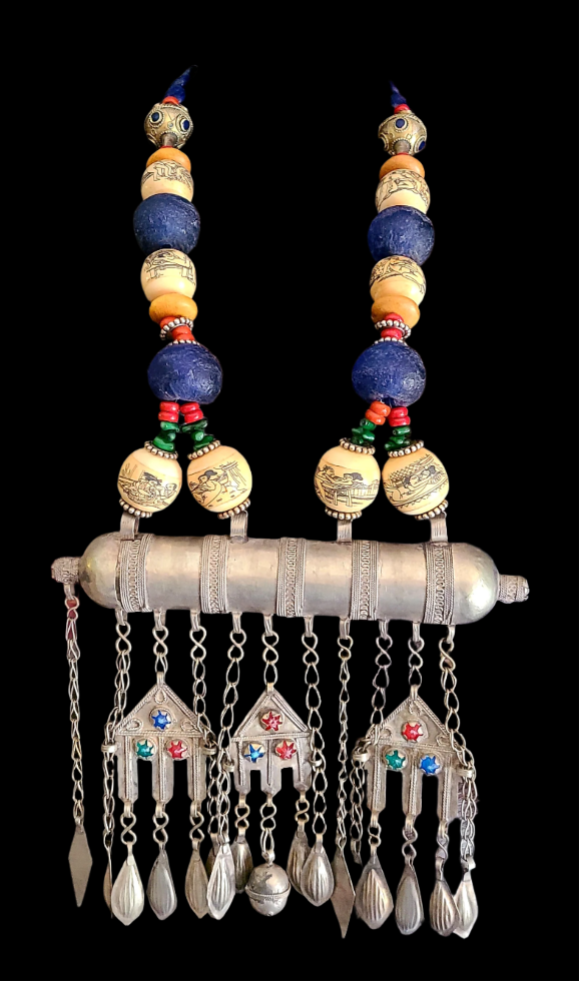 Turkmen Unisex Tribal Chest Piece & Cylinder Amulet - Erotic Scrimshaw