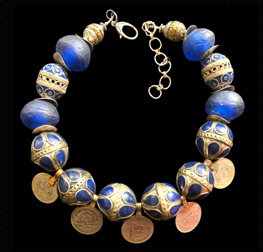 Turkmen Beaded Necklace - Kuchi Coin Statement Piece