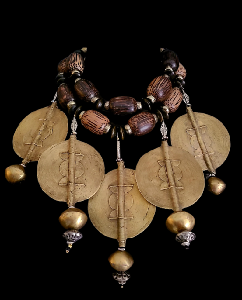 African Baule Brass Sun Disk Statement Luxury Necklace - Exquisite Drama