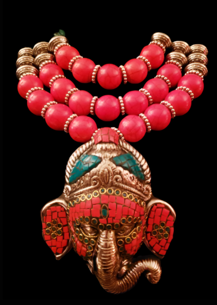 Inlaid Ganesh Elephant God Tribal Chest Piece Artisan Luxury Jewelry