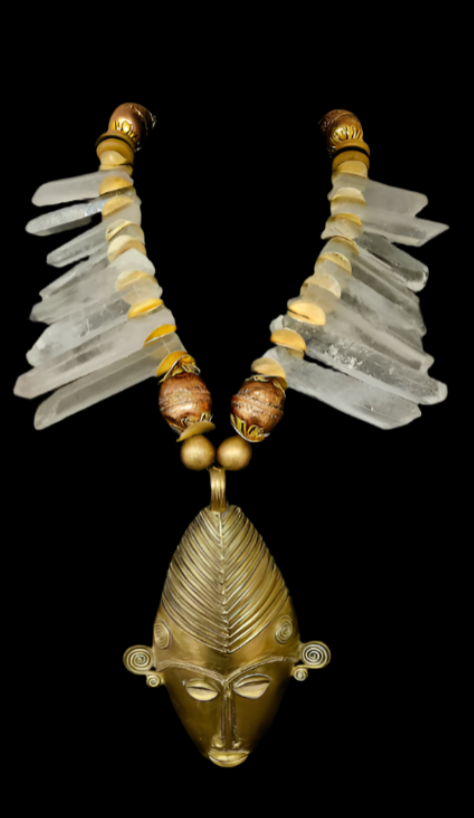 African Mask & Crystal Tribal Chest Piece - Androgynous