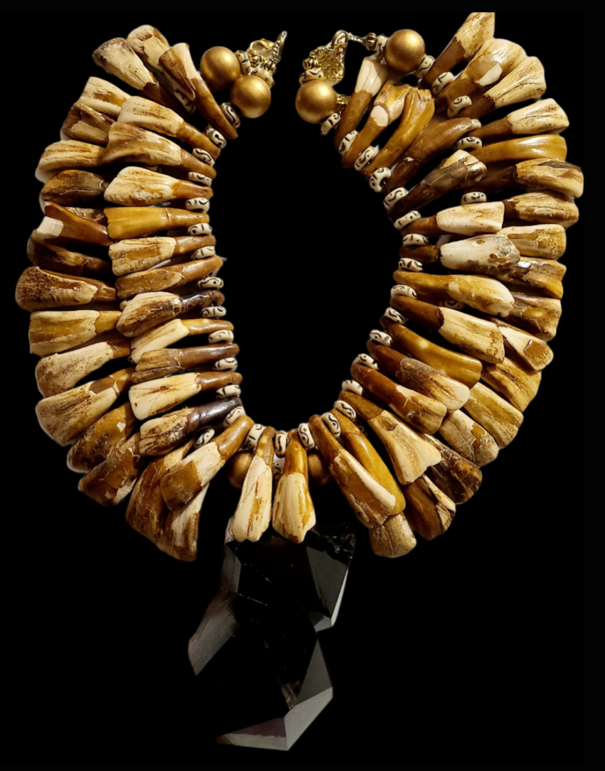 Smoky Quartz & Buffalo Incisor Tooth Luxe Statement Necklace - Exotic