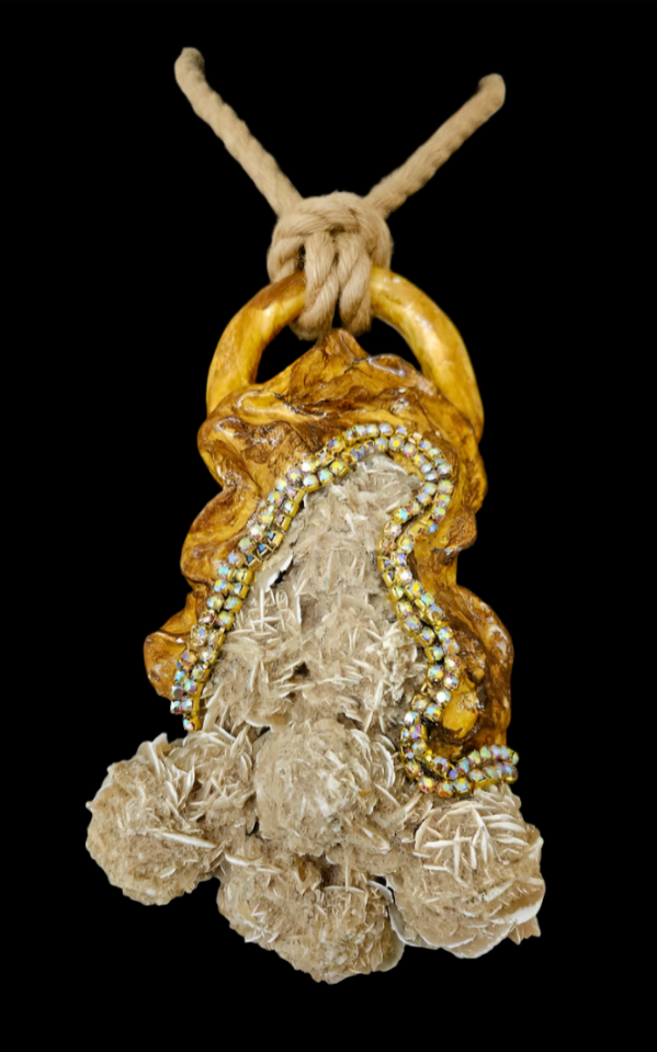 Desert Rose Sculpted Statement Gemstone Pendant with Jute Rope Unise