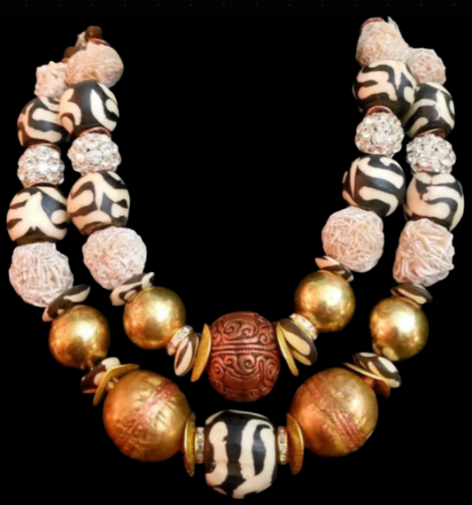 High End Mixed Media Tribal Statement Necklace - Exotic Haute Couture
