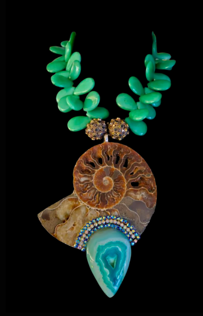 Ammonite & Emerald Agate Necklace – Elemental Statement Glam