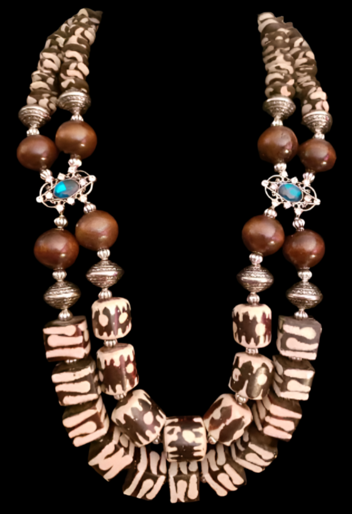 Exotic Batik Zebu Bone & Wood Unisex Beaded Tribal Chest Piece