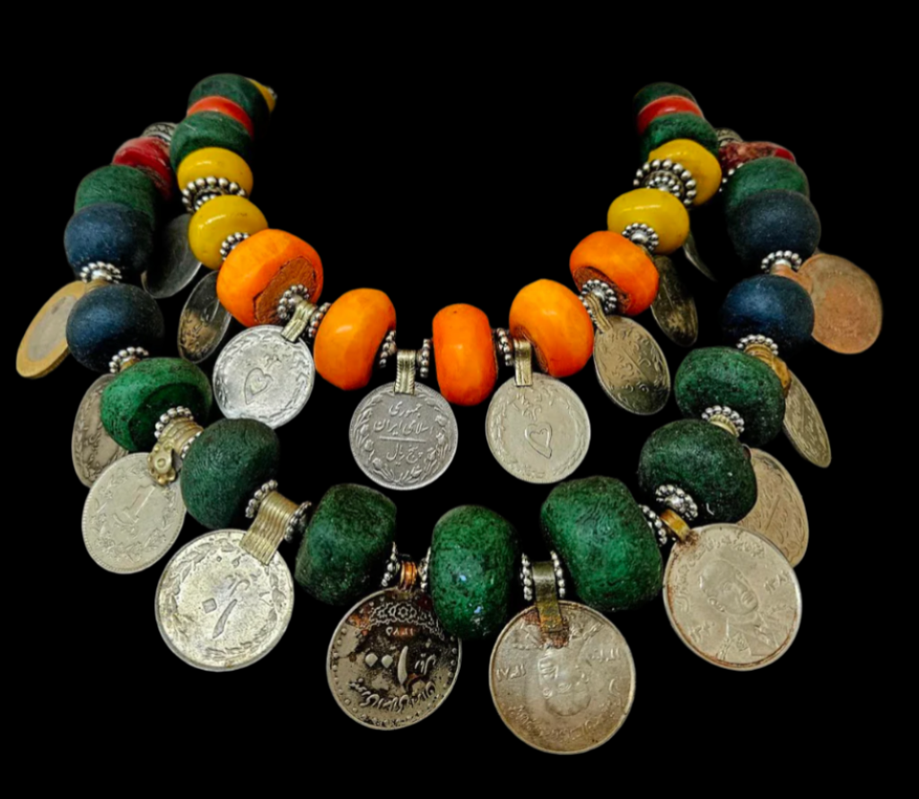 Moroccan Resin & Vintage Kuchi Coin Tribal Bespoke Necklace - Ethnic