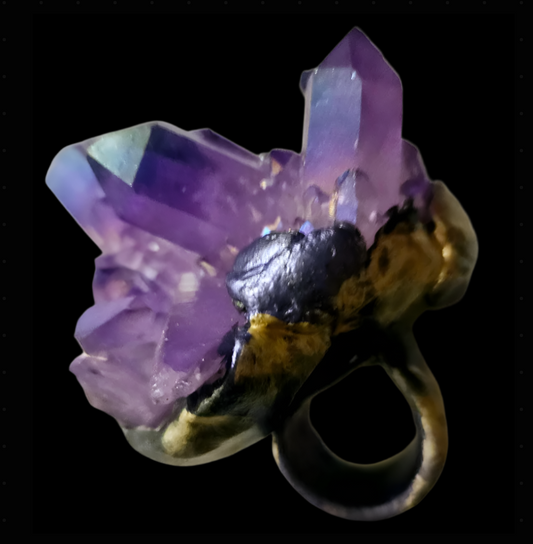 Purple Crystal Knuckle Statement Ring - Lavender Aura Crystal Finger Candy