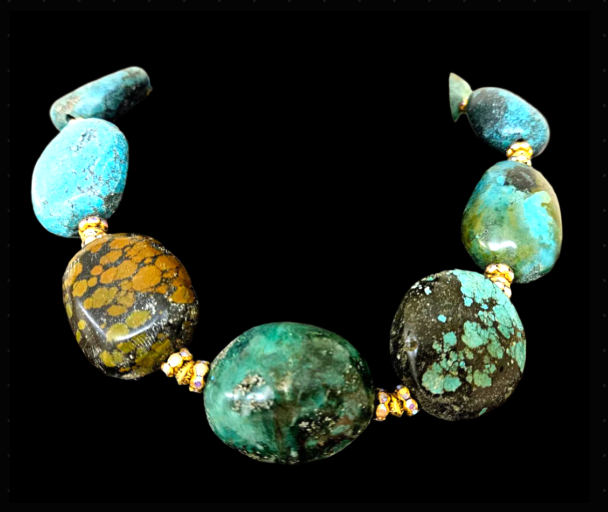 Huge Hubei Turquoise & Rhinestone Rondelle High End Statement Choker