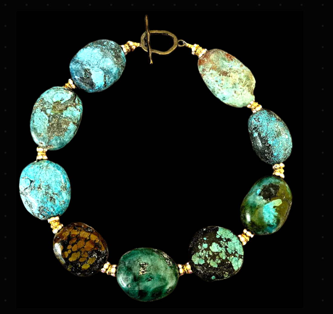 Huge Hubei Turquoise & Rhinestone Rondelle High End Statement Choker