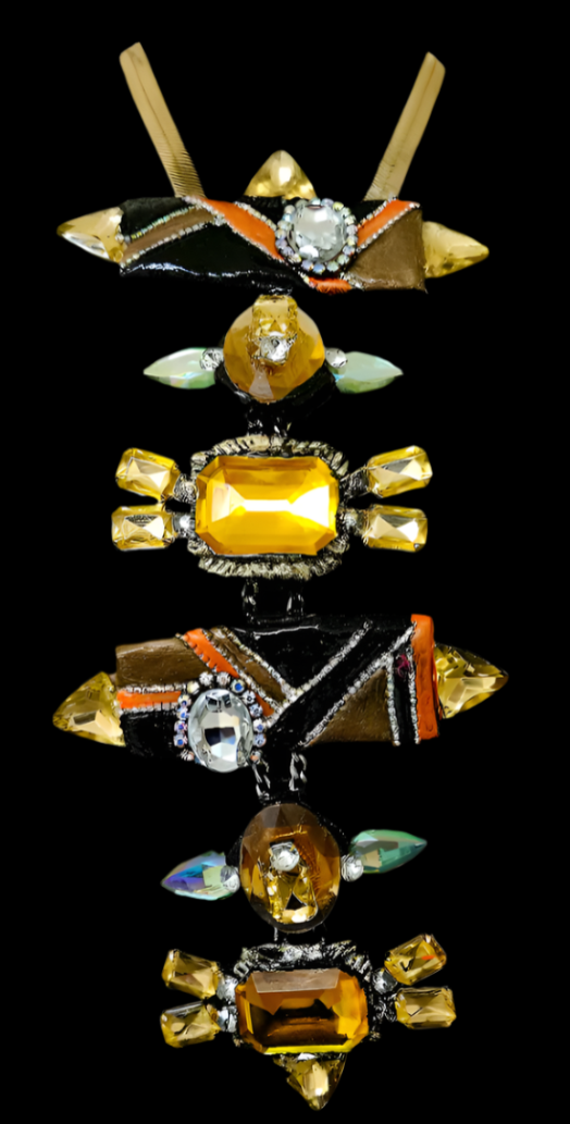 Art Deco Sculpted Crystal & Rhinestone Totem Statement Art Necklace