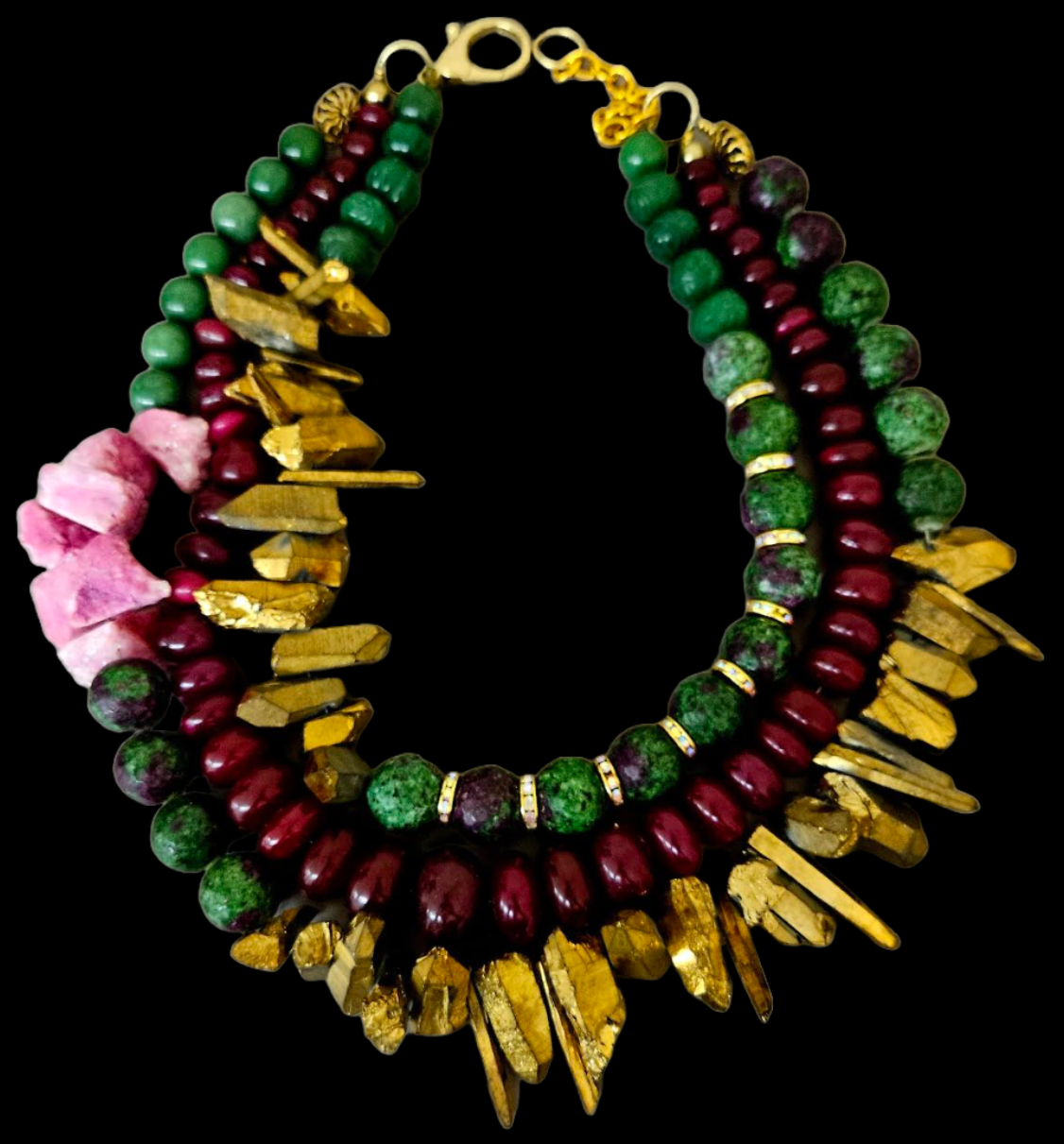 Mixed Gemstone Assemblage Statement Bib Necklace - Bold & Heavy