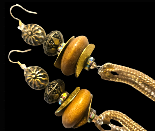 Earth Tone Beaded Pierced Shoulder Dusters with Super Long Chains