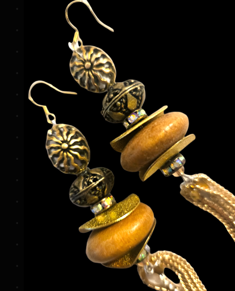 Earth Tone Beaded Pierced Shoulder Dusters with Super Long Chains