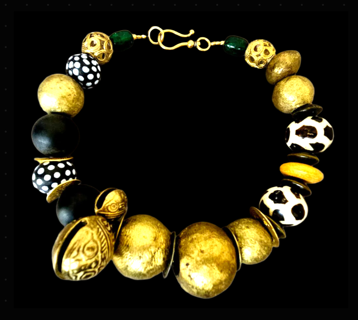 African Oversized Yoruba Brass & Zebu Bone Beaded Tribal Choker