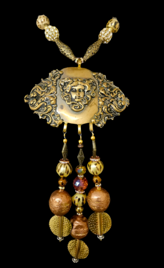 Art Nouveau Medussa Artisan Statement Gemstone Pendant Mucha Like Wa