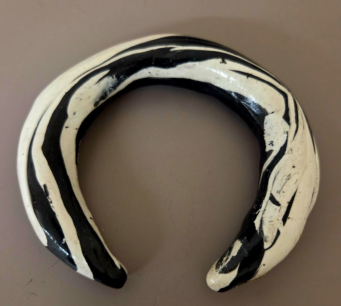 Black and White Hand Sculpted Zebra Print Bangle - Animal Print