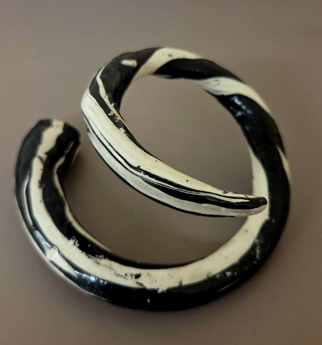 Hand Sculpted & Caned Zebra Snake Serpent Cuff - Bold Dramatic