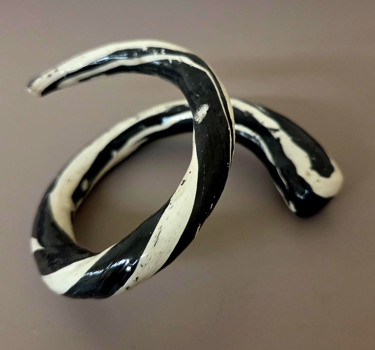Hand Sculpted & Caned Zebra Snake Serpent Cuff - Bold Dramatic
