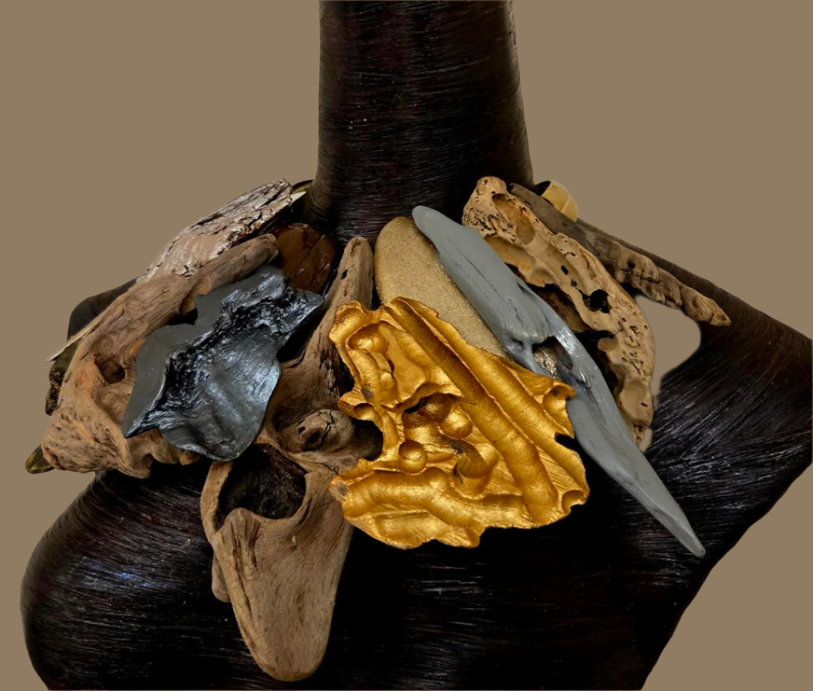 Mixed Sculpted Driftwood Haute Couture Statement Necklace - Earthy
