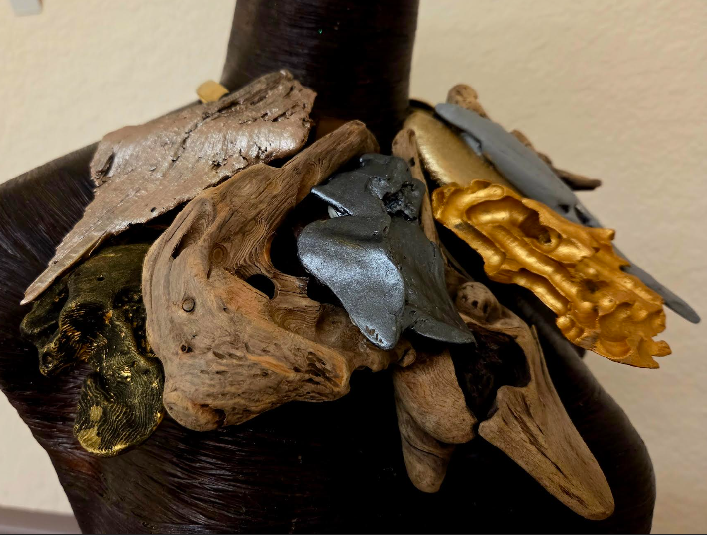 Mixed Sculpted Driftwood Haute Couture Statement Necklace - Earthy