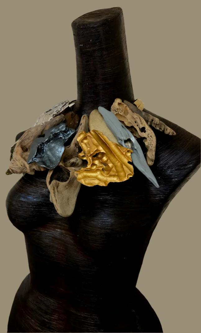 Mixed Sculpted Driftwood Haute Couture Statement Necklace - Earthy