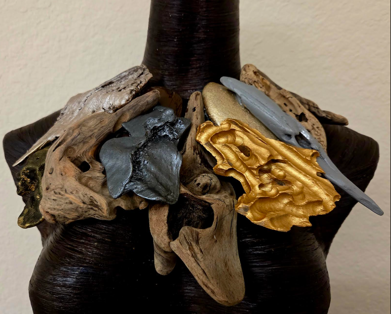 Mixed Sculpted Driftwood Haute Couture Statement Necklace - Earthy