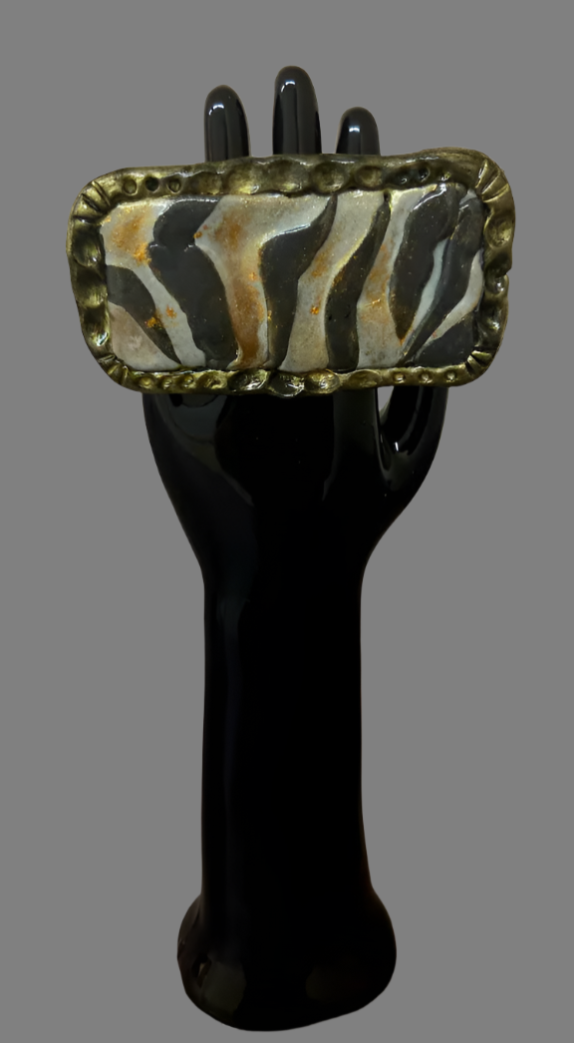 Sculpted & Caned Exotic Zebra Print Oversized Adjustable Hand Ring