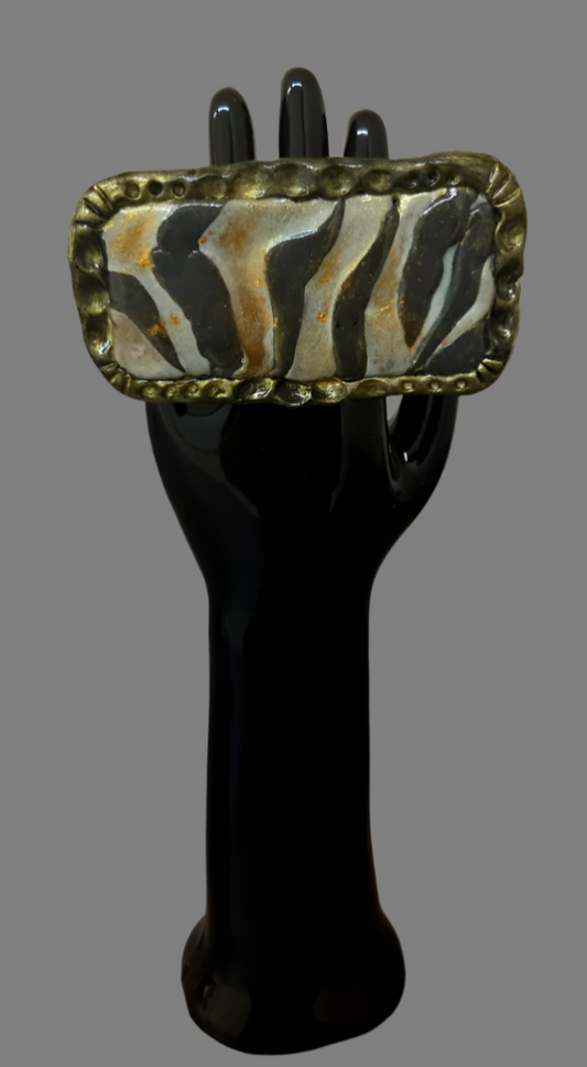 Sculpted & Caned Exotic Zebra Print Oversized Adjustable Unisex Ring