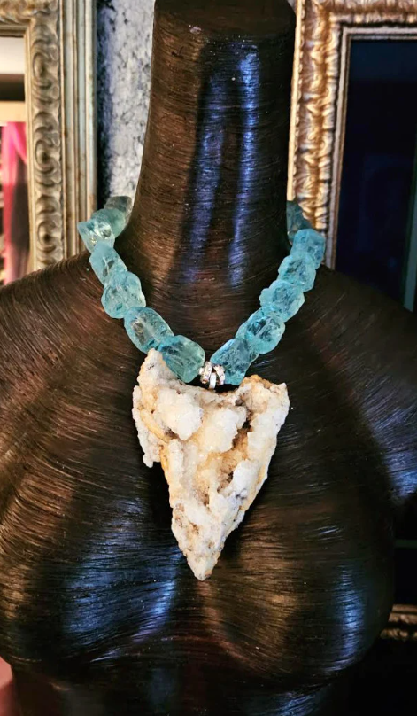 Phantom Quartz Sculpted Pendant On A Polished Branch Quartz Necklace