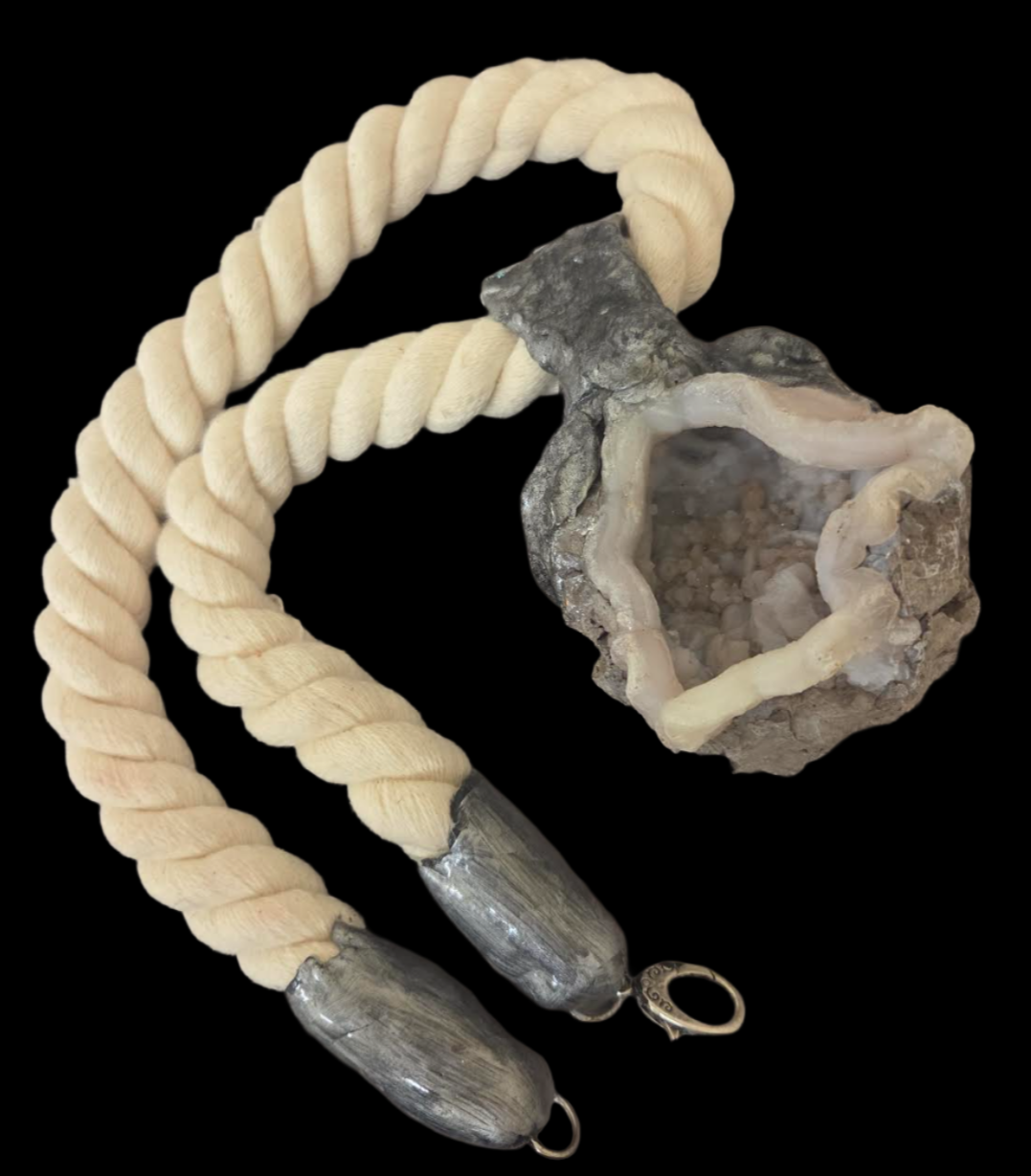 Sculpted Geode Gemstone Pendant With Thick Rope - Crystal Cave