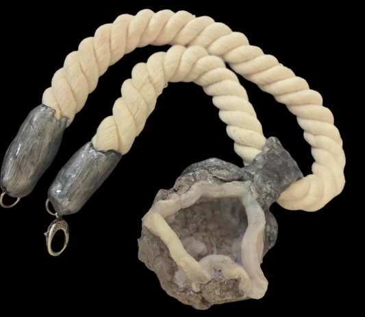 Sculpted Geode Gemstone Pendant With Thick Rope - Crystal Cave