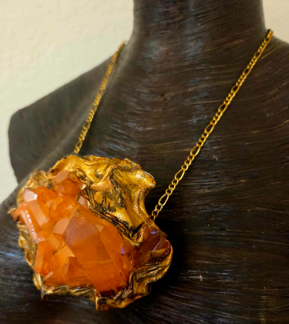 Rough Orange Aura Quartz Sculpted Baroque Pendant - Frankie Bernstein