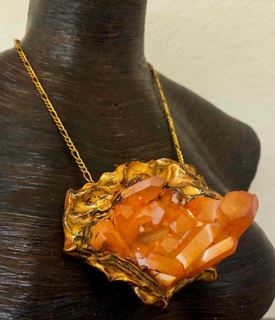 Rough Orange Aura Quartz Sculpted Baroque Pendant - Frankie Bernstein