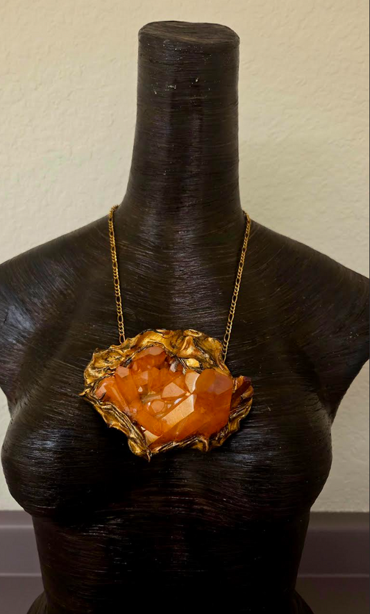 Rough Orange Aura Quartz Sculpted Baroque Pendant - Frankie Bernstein