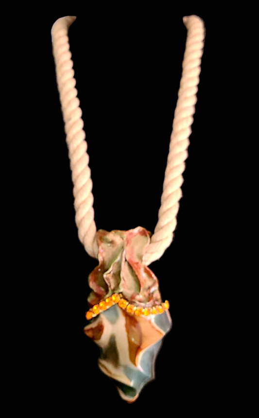 Gemstone Pendant Rope Cotton Flame Ocean Jasper - Camouflage