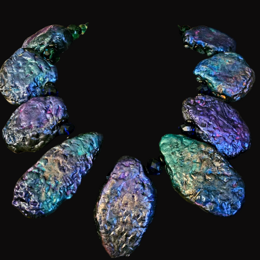 Jewel Tone Oversized Beaded Sculpted Statement Bib, Haute Couture