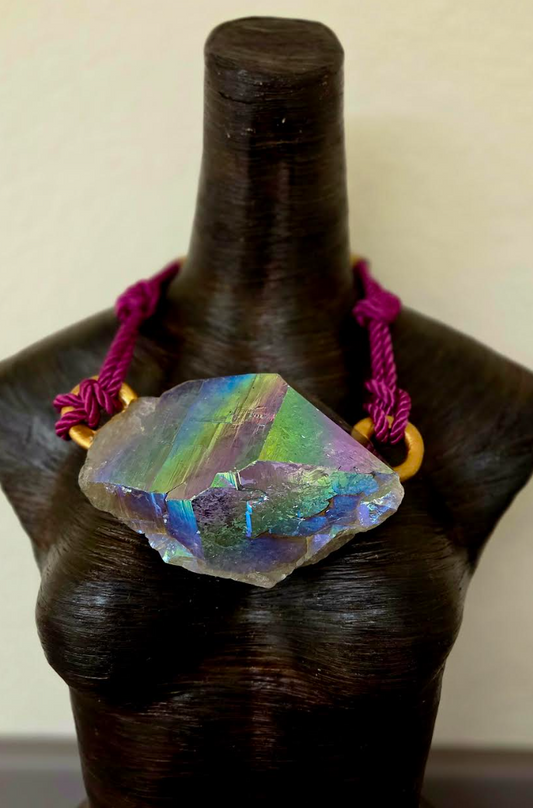 Rare McEarl Titanium Quartz Sculpted Statement Pendant with Satin Cord