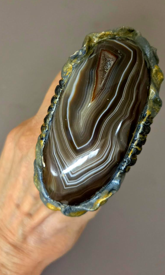 Brown & Gray Druzy Agate Sculpted Two Finger Statement Ring - Unisex