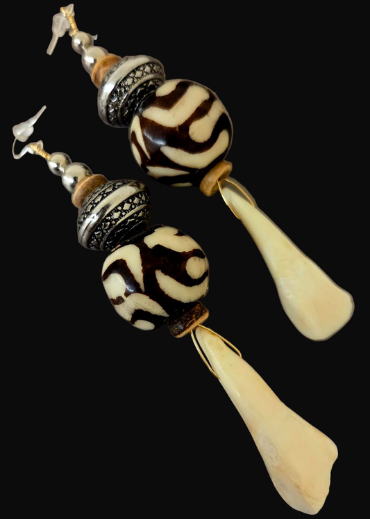 Wild Exotic Tribal Beaded Shoulder Dusters With Buffalo Incisor Teeth