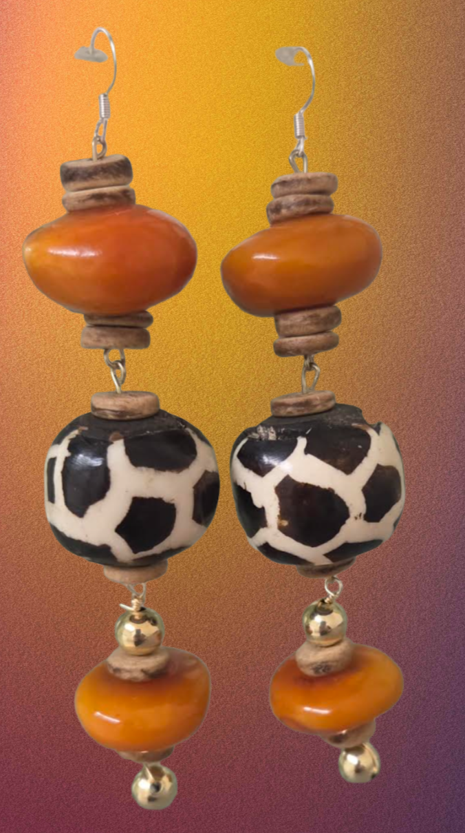 Tribal Inspired Moroccan Resin Wood & Batik Zebu Bone Shoulder Dusters