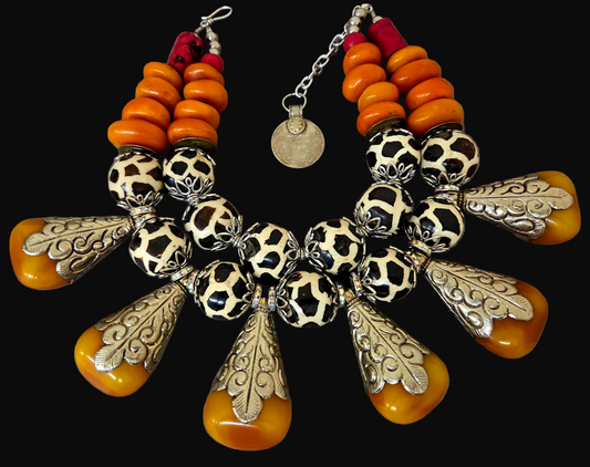 African & Tibetan Oversized BeadedTribal Statement Necklace - Couture