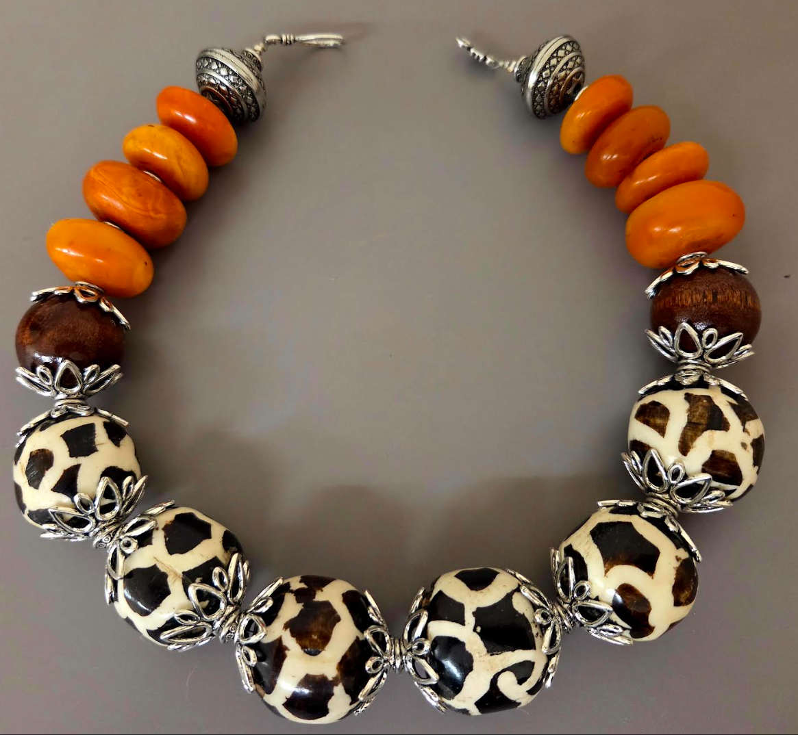 Giraffe Animal Print Tribal Bead Layering Choker - Bold Chunky Drama