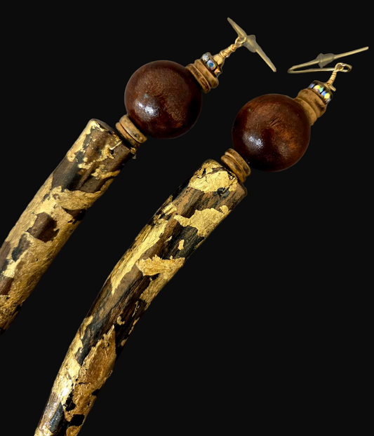 Animal Print Antler Shoulder Duster Pierced Earrings - Gold Leaf Foil